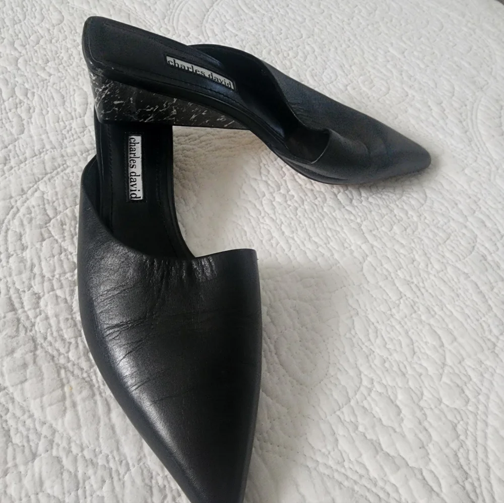 Charles David Black Leather Mules - Picture 3 of 6